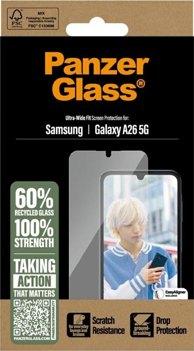 Заштитно стакло за екран CARE by PanzerGlass Ultra-Wide Fit, за Samsung Galaxy A26 5G, проѕирно