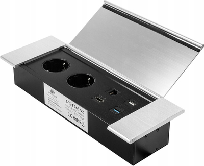 Prizë tavoline e futur Spacetronik SPS-F26S V2, 2x 230V, USB edhe HDMI, argjendi