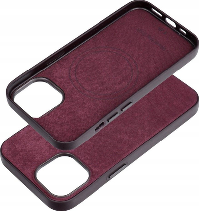 Mbrojtëse telefoni Mag Cover MagSafe për iPhone 15, me material tekstili, ngjyrë burgundy