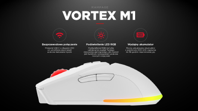 Maus за гејминг Rampage Vortex M1, безжичен, RGB, бел