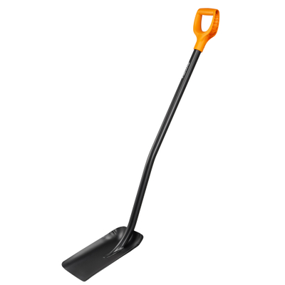 Lopatë Fiskars, e rrafshtë,  zezë/ portokalli