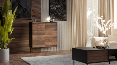 Komodë Cama Meble Cama 4D Cortina, 102x40x118cm, 4 dyer, e zezë arrë
