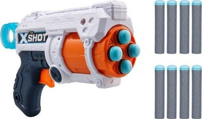 Pistoletë lodër ZURU X-Shot Excel Fury 4, 8 shigjeta shkumë, daulle rrotulluese, bardhë portokalli