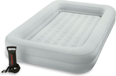 Krevat ajri për kalamaj Intex Kidz Travel Bed Set 66810NP, me pompë dore, me kornizë sigurie, gri e çelët
