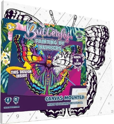 Set pikturimi Splat Planet Butterfly, me numra, kanavacë 40 x 30 cm, shumëngjyrësh