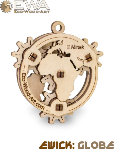 Lodër druri EWA Eco-Wood-Art Fidget-Globe, model 3D montues, glob dekorativ, dru natyral