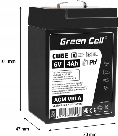 Bateri Green Cell Cube AGM VRLA 6V 4Ah, IP54, e zezë