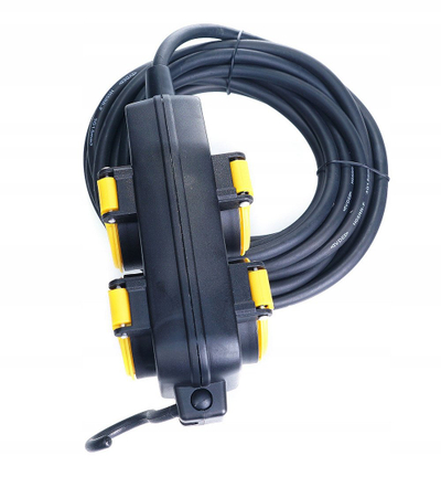 Parrullë zgjatuese Construction, 10m, 4 priza, 3x1.5 mm², IP44, e zezë
