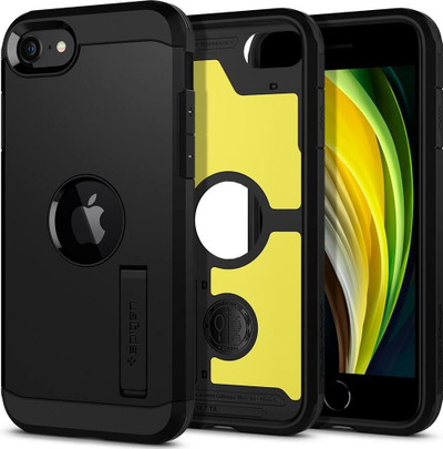 Mbrojtëse telefoni Spigen Tough Armor, për iPhone SE 2020, kickstand, e zezë
