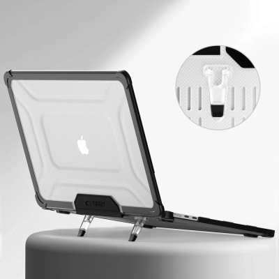 Заштитна обвивка за лаптоп Tech-Protect SmartShell Pro, за MacBook Air 13.6", со држач, проѕирна со црна рамка