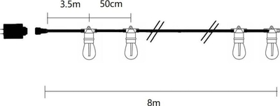 Garlandë dekorative Party Light Outdoor, 10 llampa LED, 8m, dritë e bardhë e ngrohtë