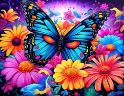 Mozaik me diamante Norimpex Diamond Mosaic Butterfly in Flowers 2000597, 30x40cm, shumëngjyrësh