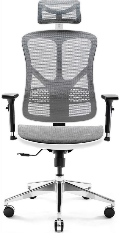 Karrige zyre Diablo Chairs V-Basic, ergonomike, rrjetë V-Mesh, e bardhë gri