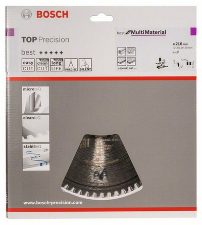Teh sharre rrethore Bosch Top Precision Best for Multi Material 216mm, 64 dhëmbë, për hekur e dru