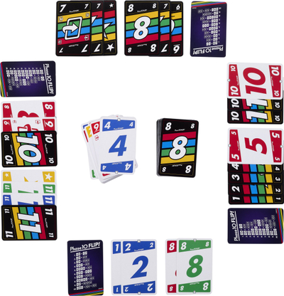 Loja me letra Mattel Phase 10 Flip, për familje, 2‑6 lojtarë, shumëngjyrëshe