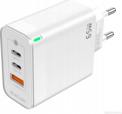 Karikues muri GaN 65W, 2x USB‑C, USB‑A, me kabllo USB‑C