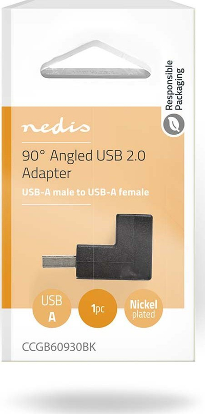 Adapter USB Nedis USB 2.0, USB A mashkull në USB A femër, 480 Mbps, i zi