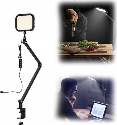 Lampë tavoline LED Apexel APL-FL25, për vlog dhe video live, me kapëse, e bardhë
