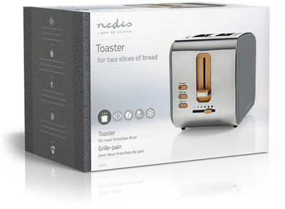 Toaster Nedis Soft Touch, 2 hapsira të gjera, 900W, inox me detaje druri