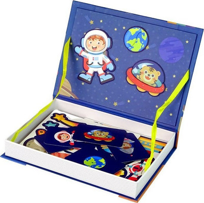 Libër puzzle magnetik Leantoys Hapësira, 50 pjesë, për kalamaj 3+, blu