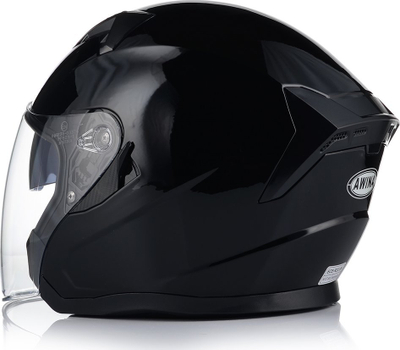 Helmetë e hapur moto, vizor dielli, mbështetje për intercom, e zezë me shkëlqim