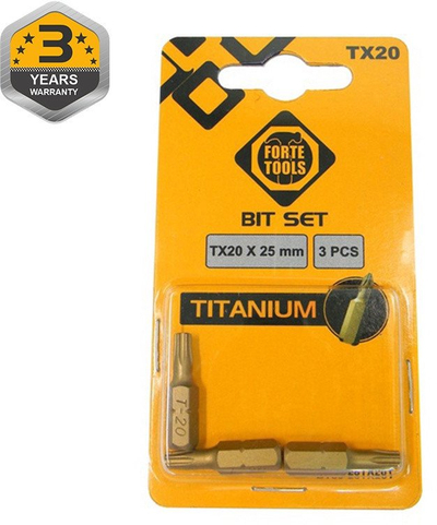 Set bitë kaçavidë Forte Tools TX20, 25mm, titanium, 3 copë
