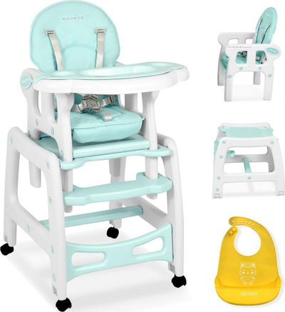 Висока столче Ricokids Sinco 5in1, прилагодливо, со тацни, туркозна боја