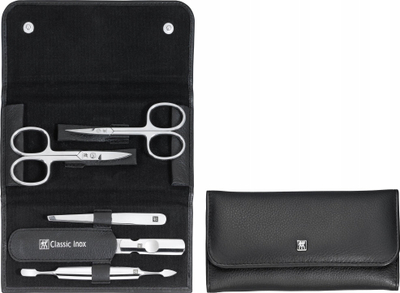Set manikyr Zwilling Classic Inox, çelik inox, etui lëkure, i zi
