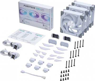 Ventilatorë PC Phanteks D30-120 D-RGB, set 3x120mm, PWM, të bardhë
