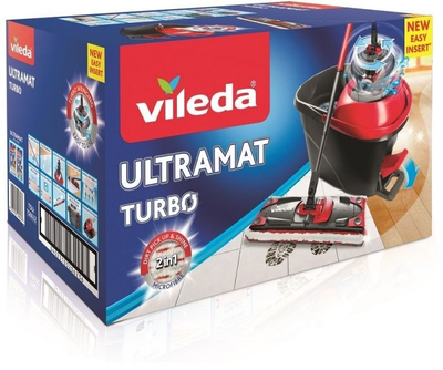 Vileda UltraMax Turbo 158632, 13L, сет ротирачки моп + кофа, црвена