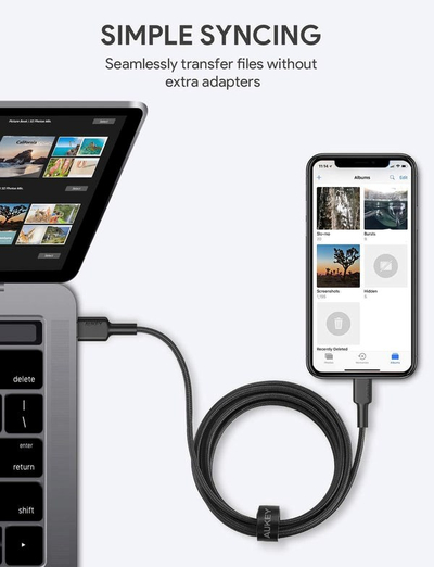 Kabllo Aukey, Lightning / USB C, 2 m, e zezë