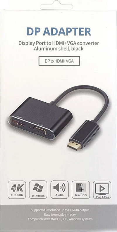 Adapter video RoGer RO DP2VGA HDMI BK, DisplayPort në HDMI VGA, 4K, i zi
