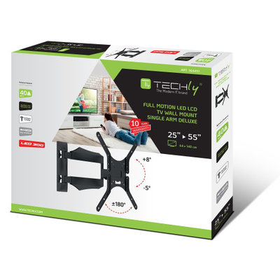 Mbajtëse muri Techly Slim Mount për TV, 25-55", me krah rrotullues, e zezë