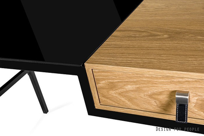 Tavolinë zyre Leste Loft Metal, xham i temperuar, sirtar MDF, e zezë