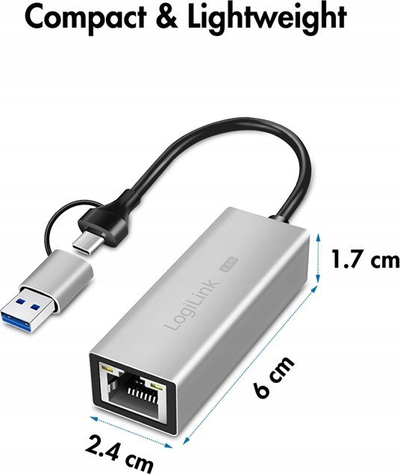 Мрежен адаптер LogiLink UA0147, USB C во 2.5G Gigabit Ethernet, сребрен