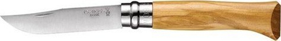 Thikë palos Opinel N°08 me dru ulliri, çelik inox Sandvik, me dorezë dru ulliri edhe me këllëf