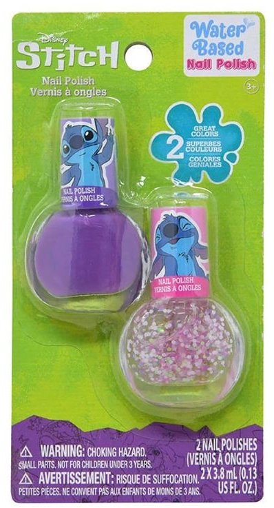 Llak thonjsh Disney Stitch, set 2 copë, me bazë uji, vjollcë dhe rozë me shkëlqim