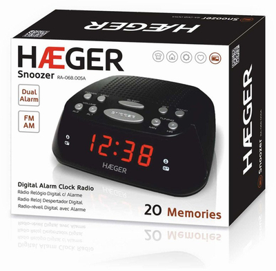 Radio-orë HAEGER Snoozer, AM/FM, me snooze dhe sleep, ngjyrë e zezë