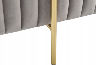 Stol kadife Bench DAYTON, 93 cm, këmbë metalike në ngjyrë ari, gri e çelët