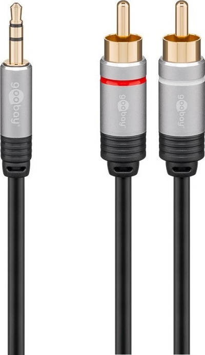 Kabllo audio Goobay Plus 78579, Jack 3.5 mm në 2x RCA, 1.5 m, e zezë