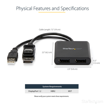 Ndarës video MSTDP122DP, DisplayPort në 2x DisplayPort, 4K 30Hz, i zi