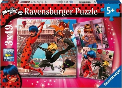 Сет сложувалки Ravensburger Miraculous Ladybug, 3x49 парчиња, за деца 5+, црвена