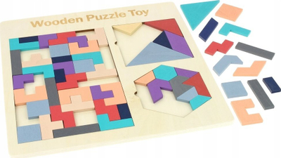 Lojë druri Montessori, Wooden Puzzle Toy, puzzle Tetris, shumëngjyrëshe, natyrale