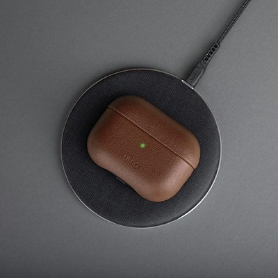 Mbrojtëse kufjesh UNIQ Terra për AirPods Pro, lëkurë e vërtetë, për karikim wireless, e zezë