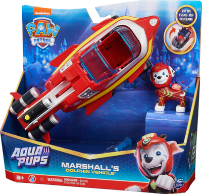 Lodër makinë PAW Patrol Aqua Pups Marshall Dolphin Rescue, me figurë, e kuqe