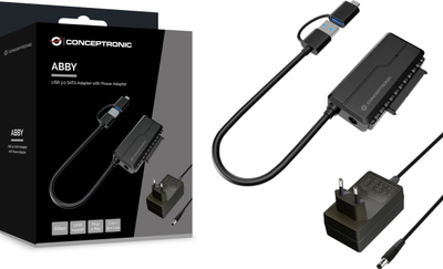 Adapter USB 3.0 në SATA Conceptronic ABBY21B, me adapter rryme, për HDD dhe SSD, i zi