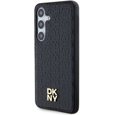 Mbulesë telefoni DKNY prej lëkure PU me MagSafe, për Samsung Galaxy S24, me logo të përsëritur, e zezë