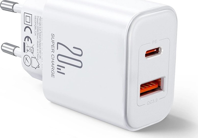 Karikues Joyroom JR-TCF05, 20W PD QC, me 2 porta USB A dhe C, i bardhë