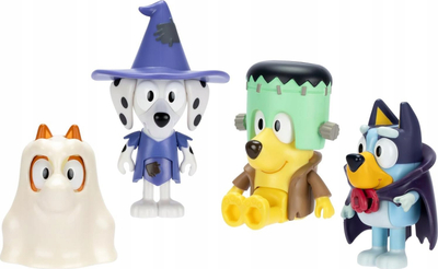 Set figurina Bluey për Halloween, 4 copa, 2.5\", me lloj-lloj aksesorësh, shumëngjyrëshe