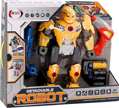 Lodër robot Lean Toys Screw Together, 36.5 cm, me dritë dhe tinguj, e verdhë
